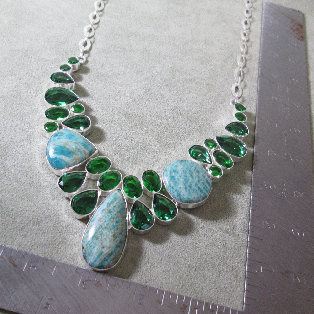 PERIDOT AMAZONITE Lavaliere Necklace  Ocean Blue - Picture 7 of 8